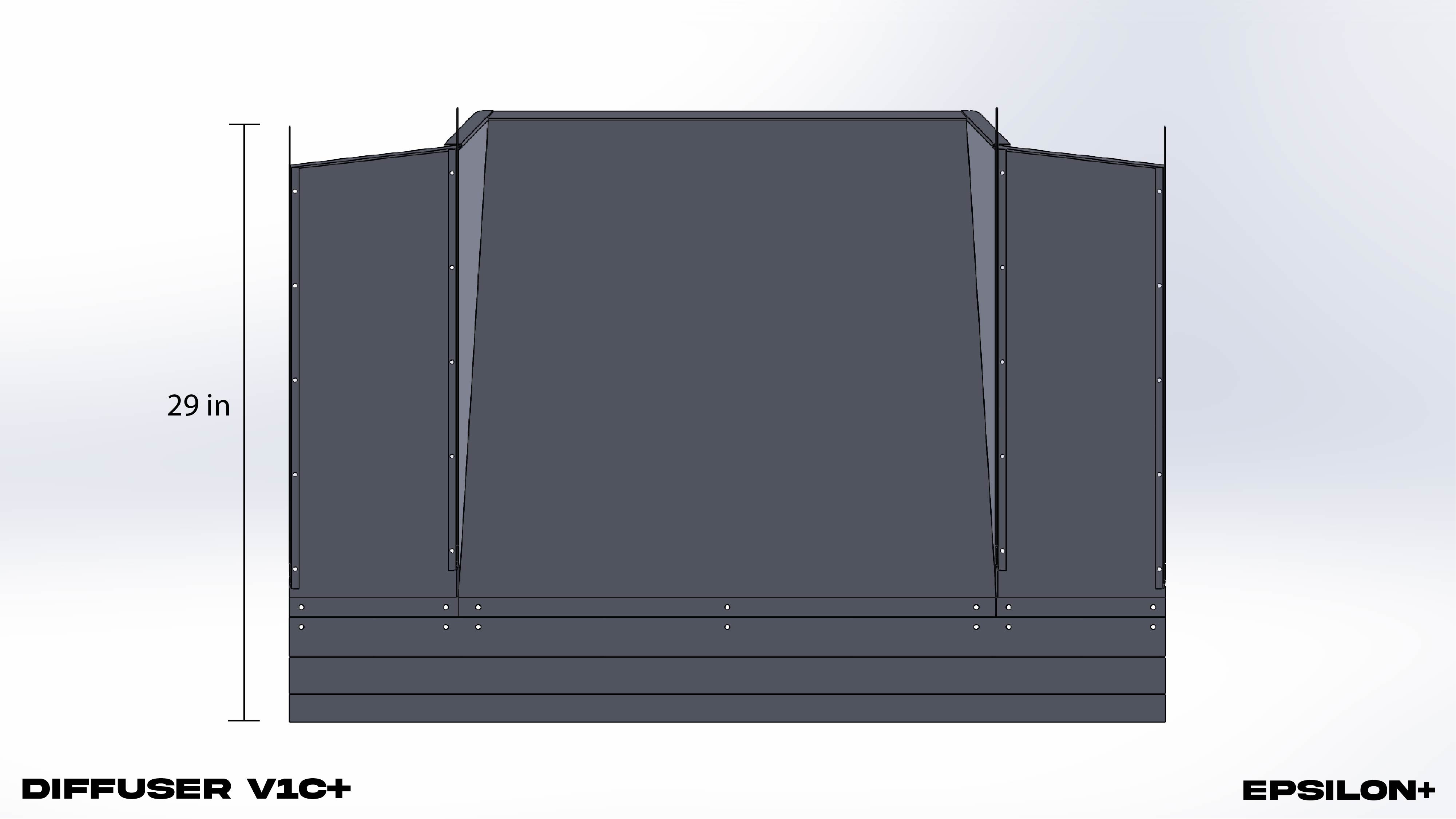 CAD rendering of the Diffuser V1C+ rear view with height dimension labeled