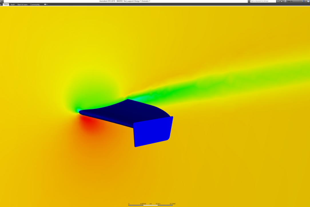 CFD airflow simulation showing pressure distribution around the Epsilon+ GT wing profile