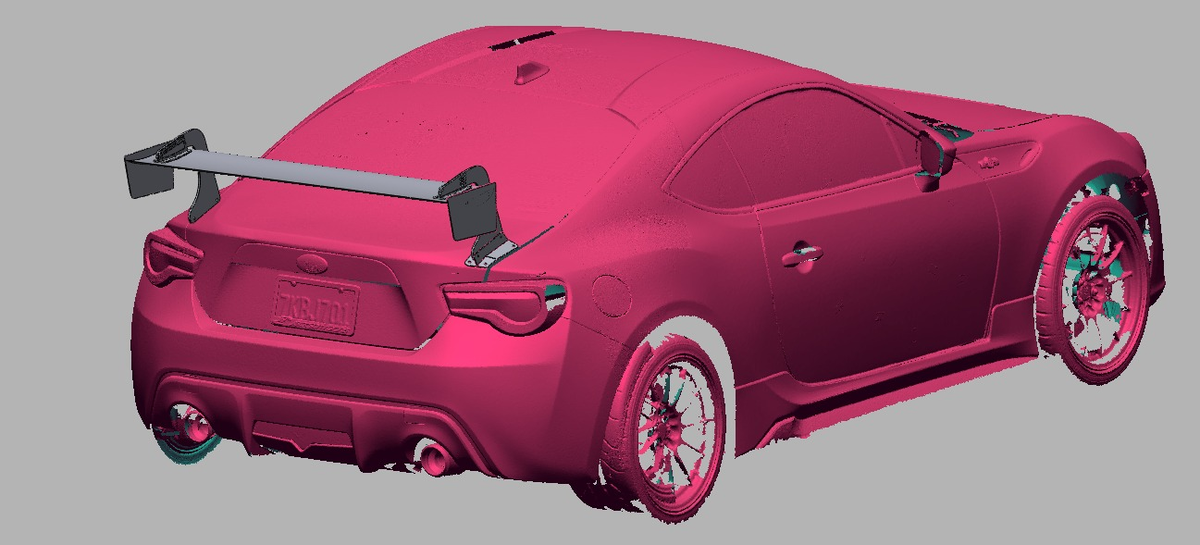 Scion FR-S / Toyota GT86 (ZN6) fitted with the 47.5" swan-mount Epsilon+ TC Wing, rear three-quarter render