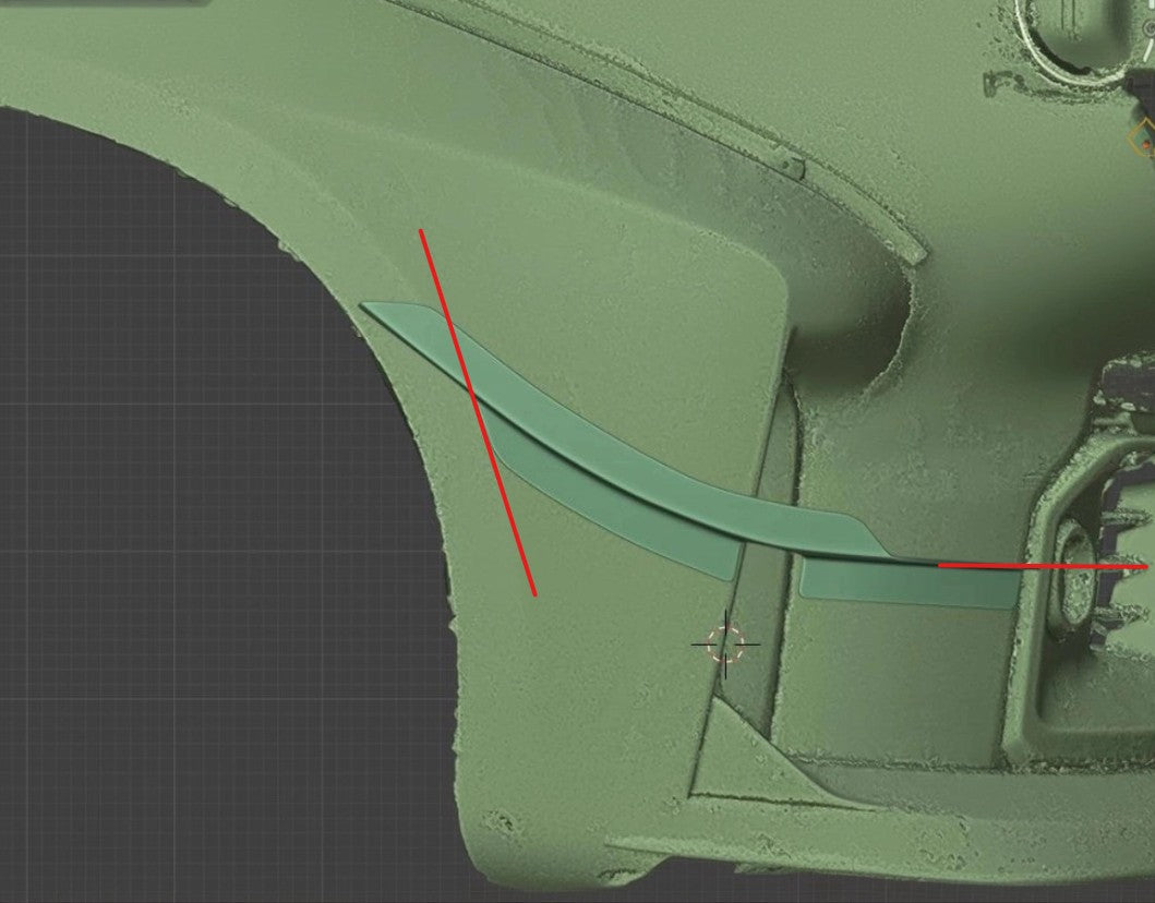 CAD render of the canard mounting geometry on the GR Corolla bumper
