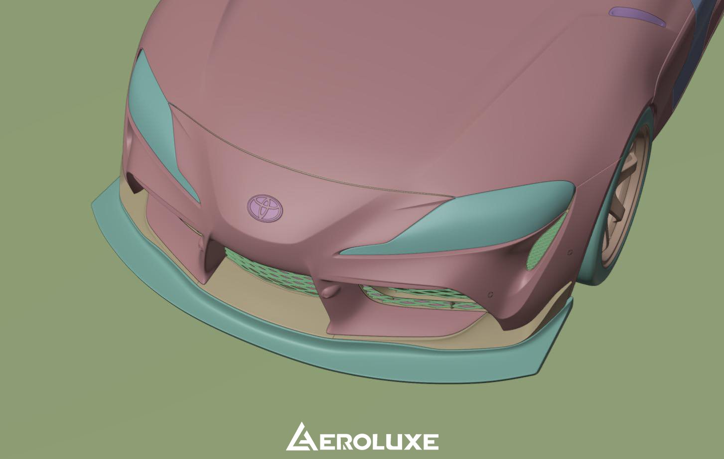CAD overlay showing the GT4-spec front lip against the GR Supra bumper surface