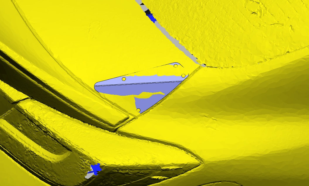 Close-up of the chassis-specific base plate seated on the GR86 deck lid