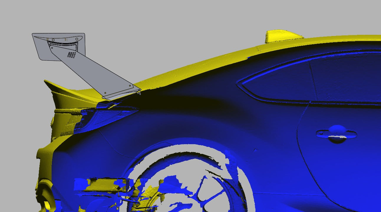 Swan-neck upright profile against the ZN8 quarter panel and spoiler line