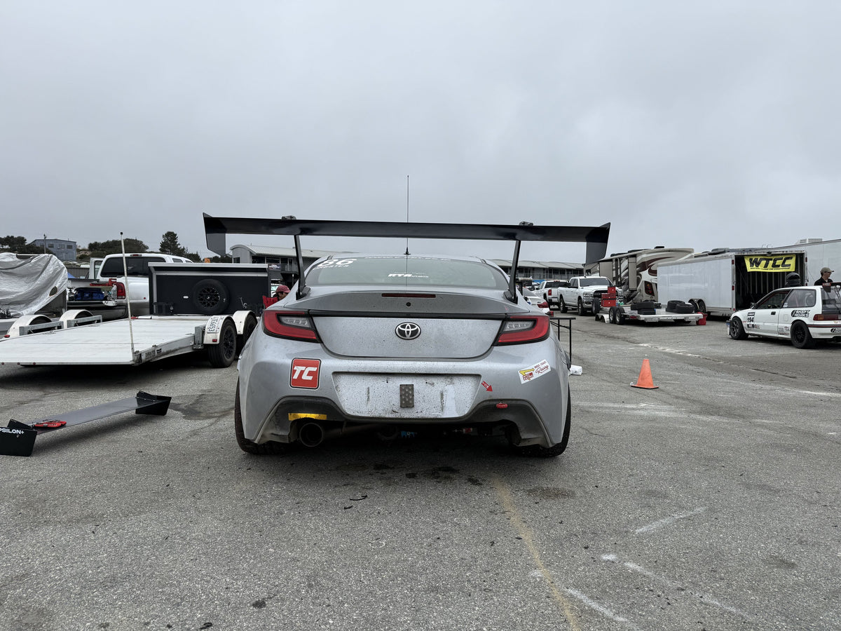 Straight-on rear view of the GR86 ZN8 showing the Epsilon+ TC Wing span and endplates