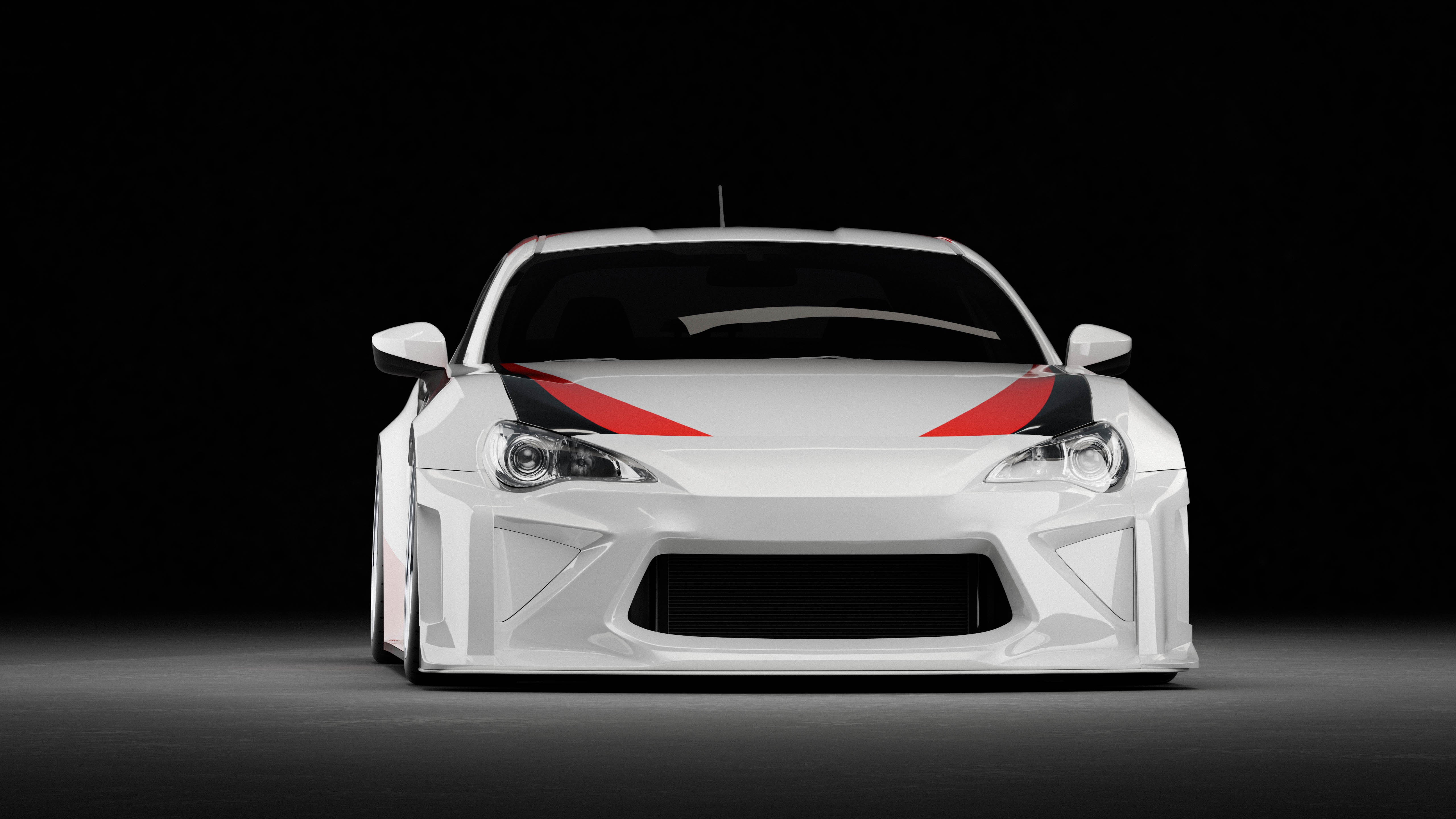 Studio front render of the Epsilon+ front bumper on a white Toyota GT86