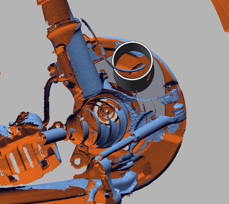3D scan render of the brake rotor ducting adapter mounted to the hub assembly