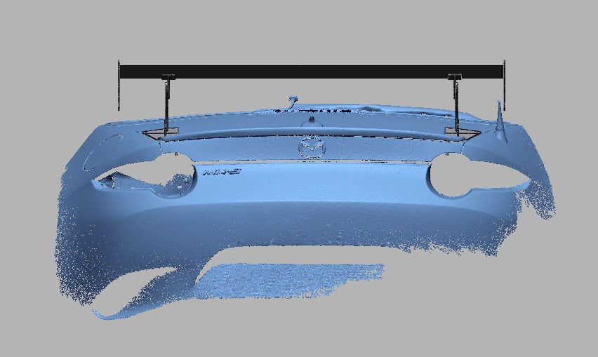 Straight-on rear elevation of the ND Miata with the wing mounted