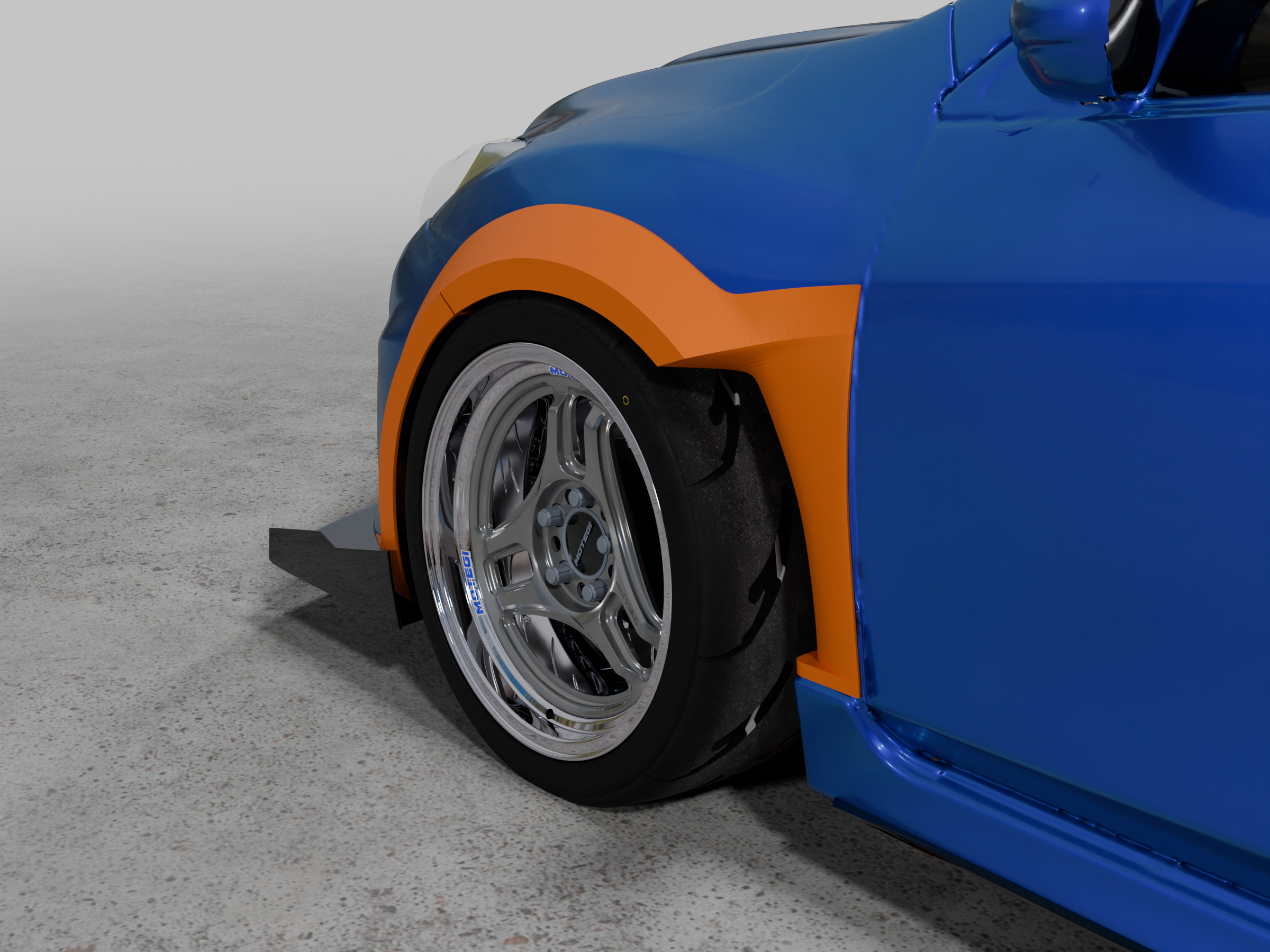 Close render of the rear widebody fender flare on a Mazdaspeed3 BL