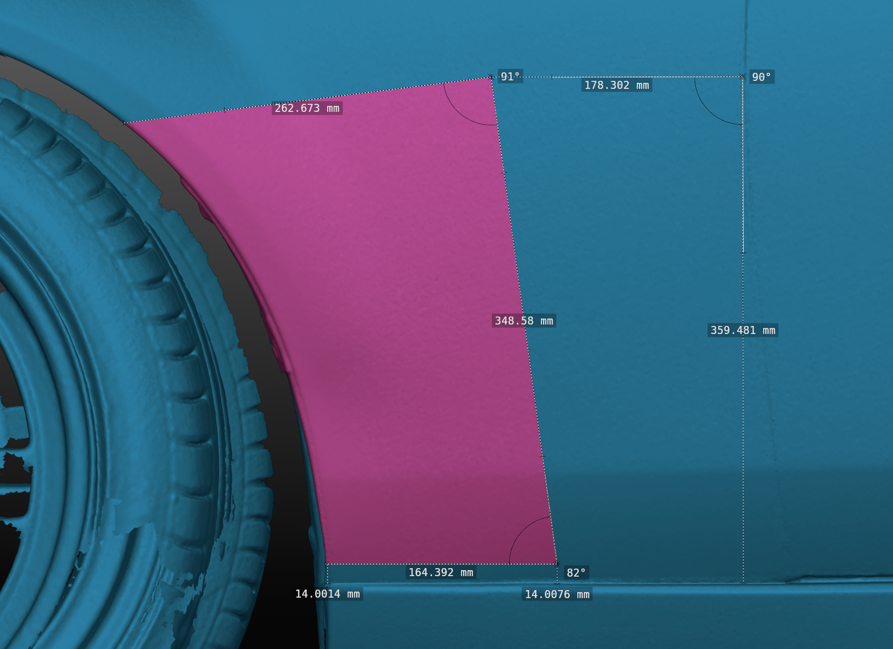 Cutting guide diagram showing fender cut dimensions for the Mazda MX-5 Miata NC