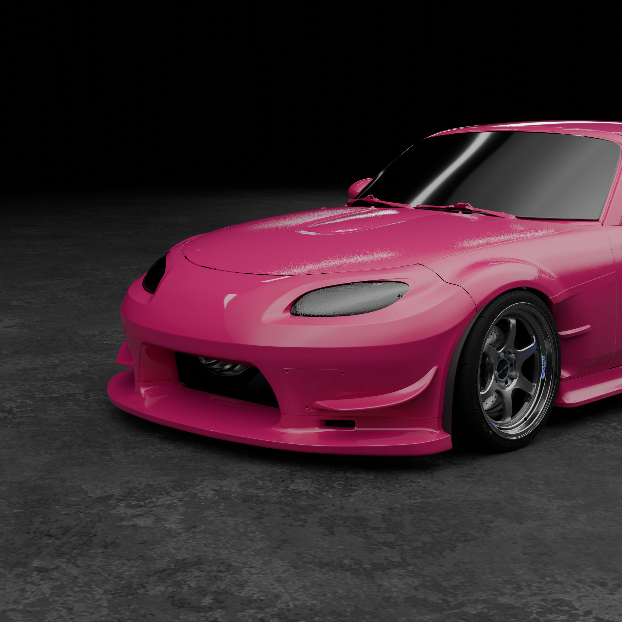 Studio render of a pink Mazda MX-5 Miata NC with the Epsilon+ front bumper