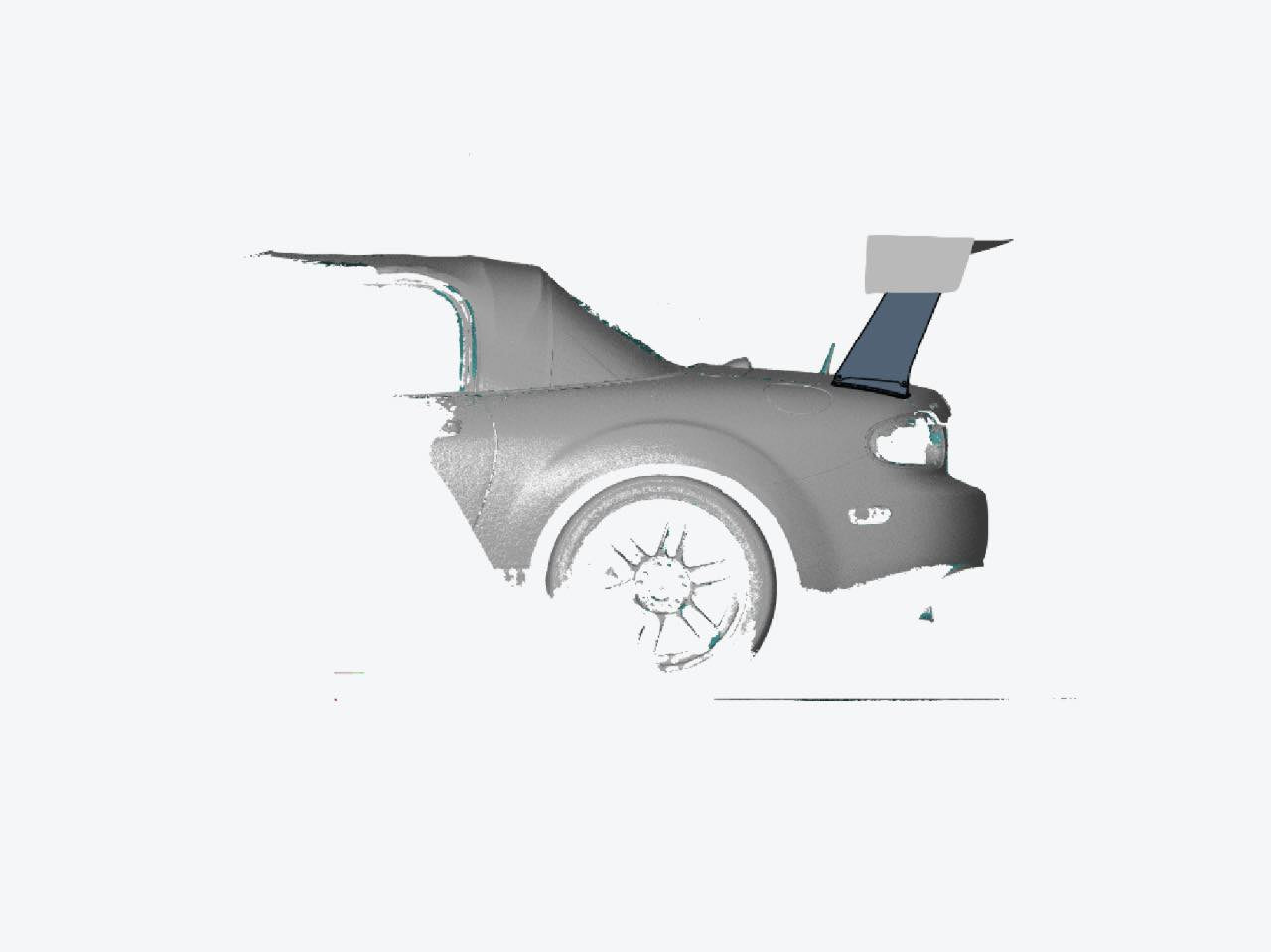 3D scan side profile of the Mazda MX-5 Miata NC for GT wing development