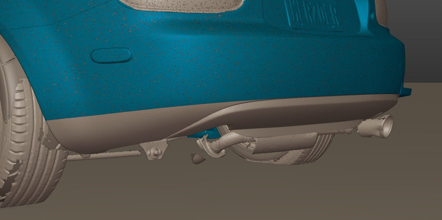 3D scan showing the rear spat fitment against the Miata NC1 rear bumper