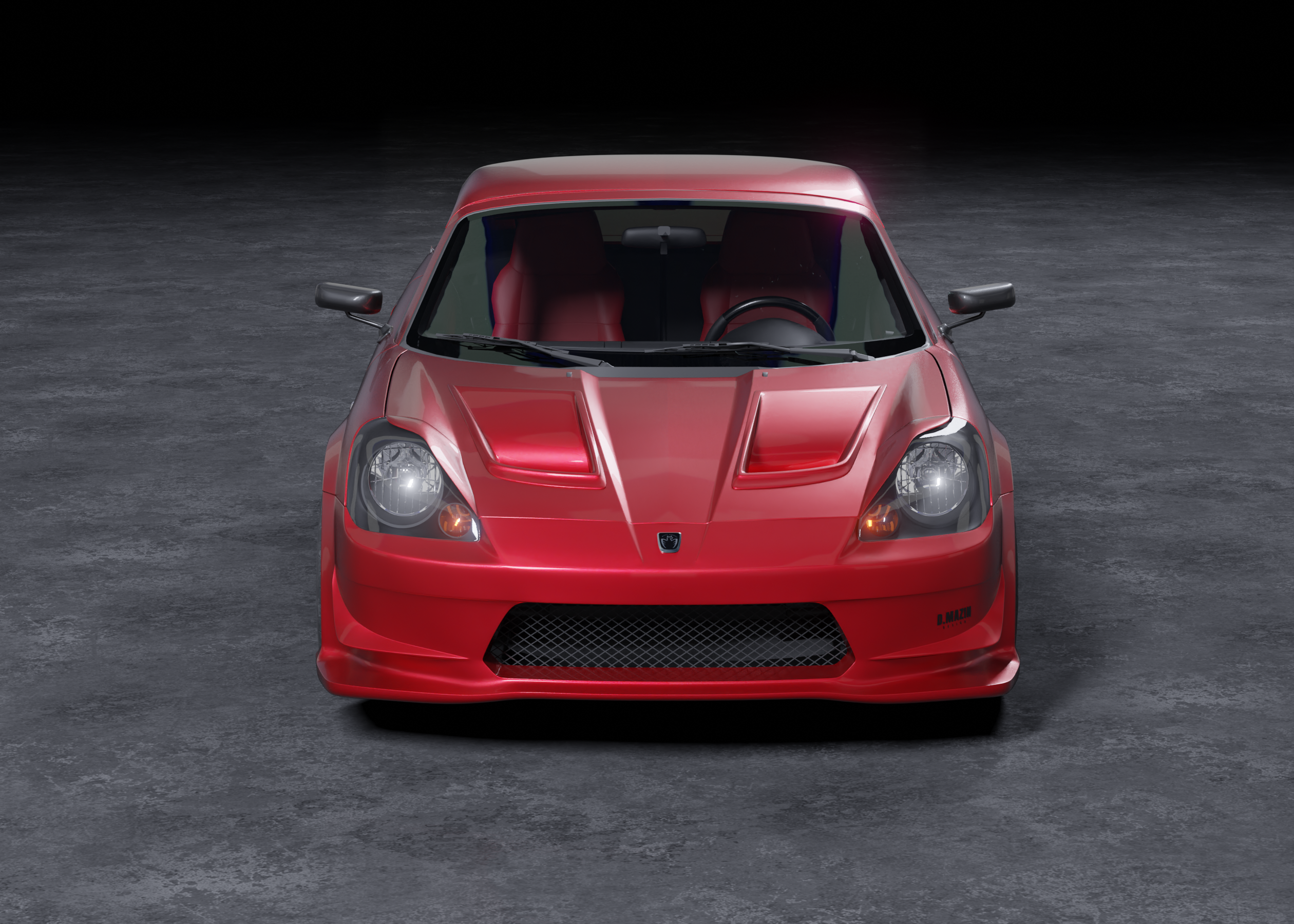 Studio render of a red Toyota MR2 Spyder fitted with the Epsilon+ front bumper