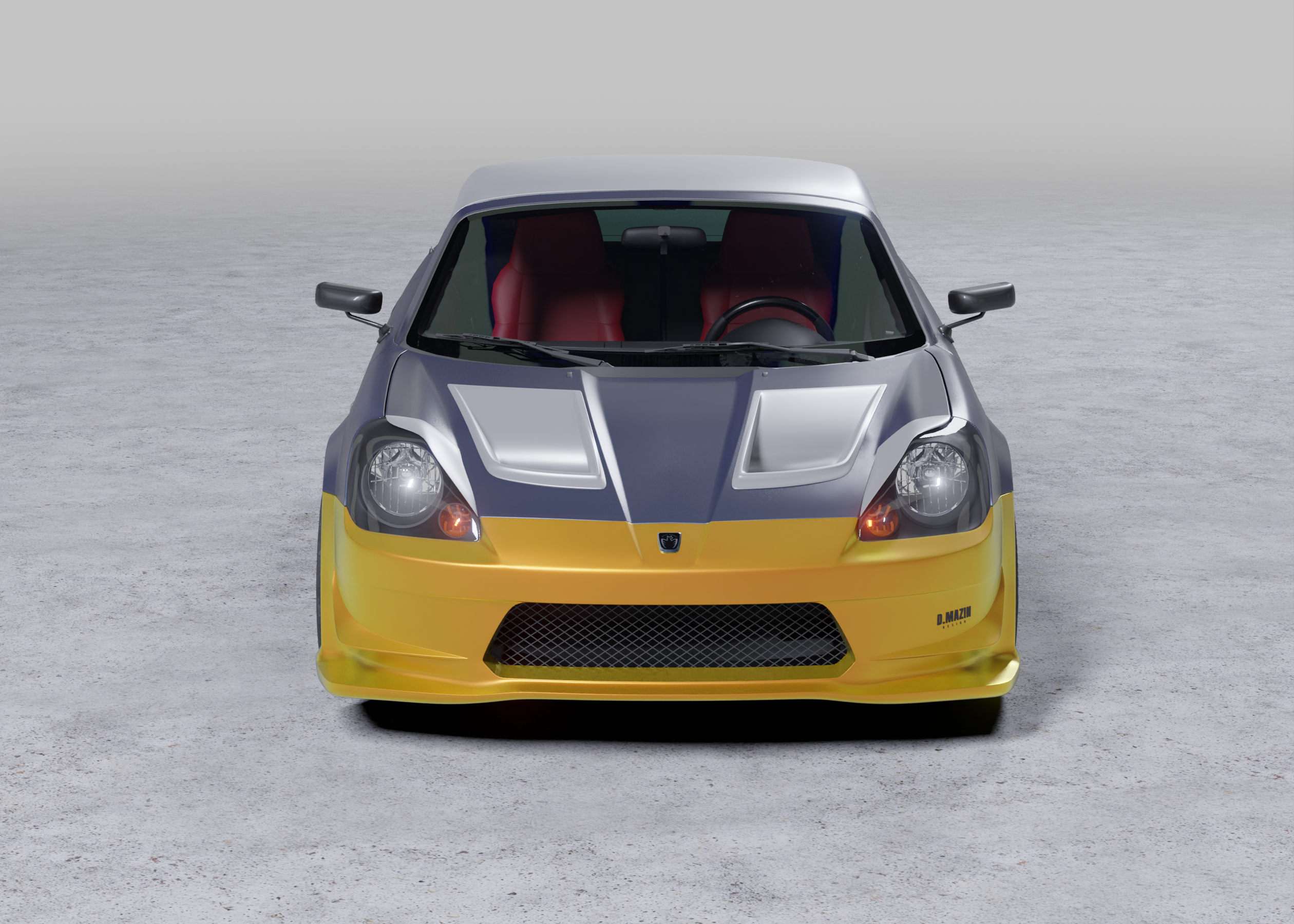 Front-on render of a Toyota MR2 Spyder with the front bumper highlighted in yellow