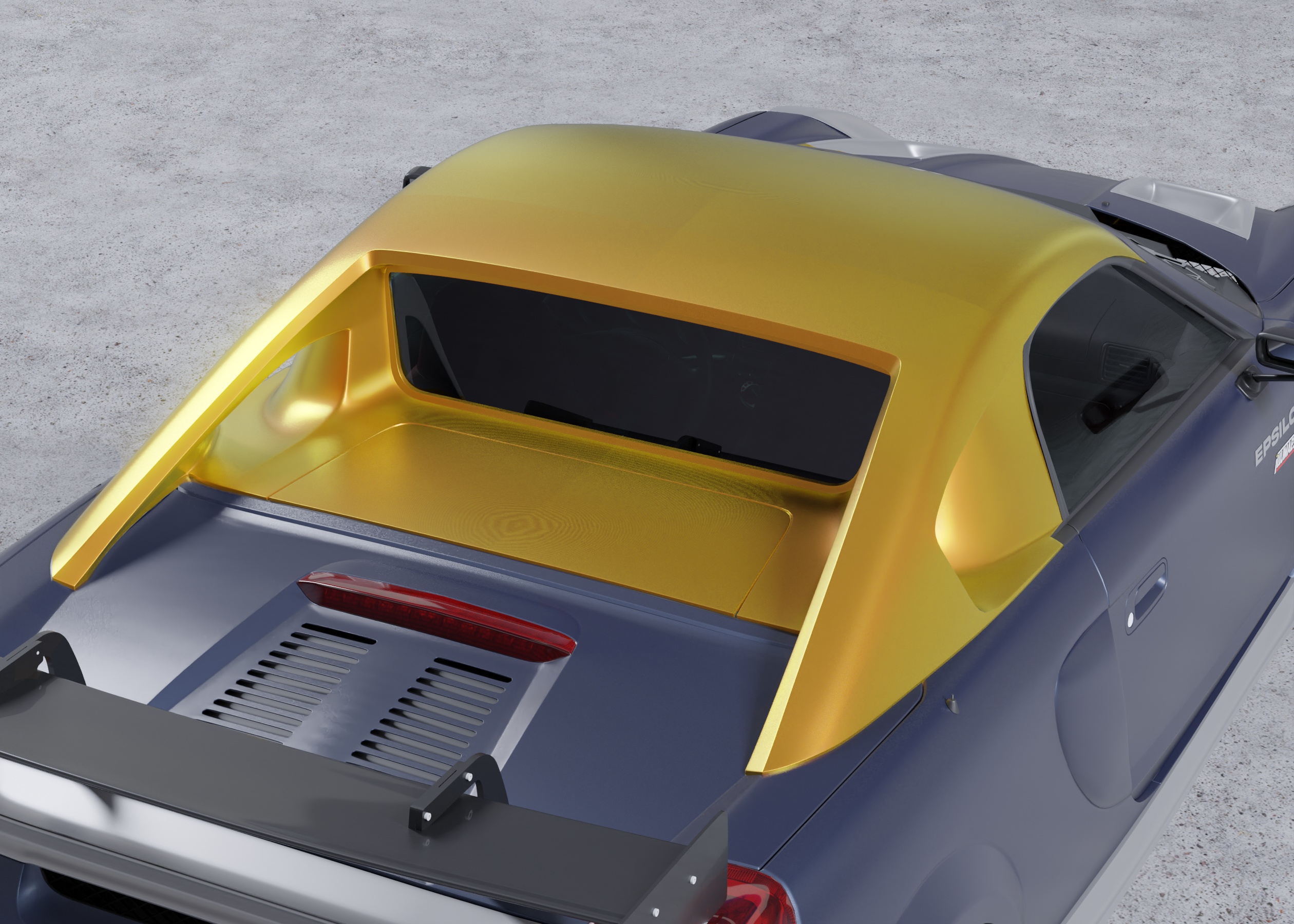 Close render of the hardtop rear section and engine deck on a Toyota MR2 Spyder