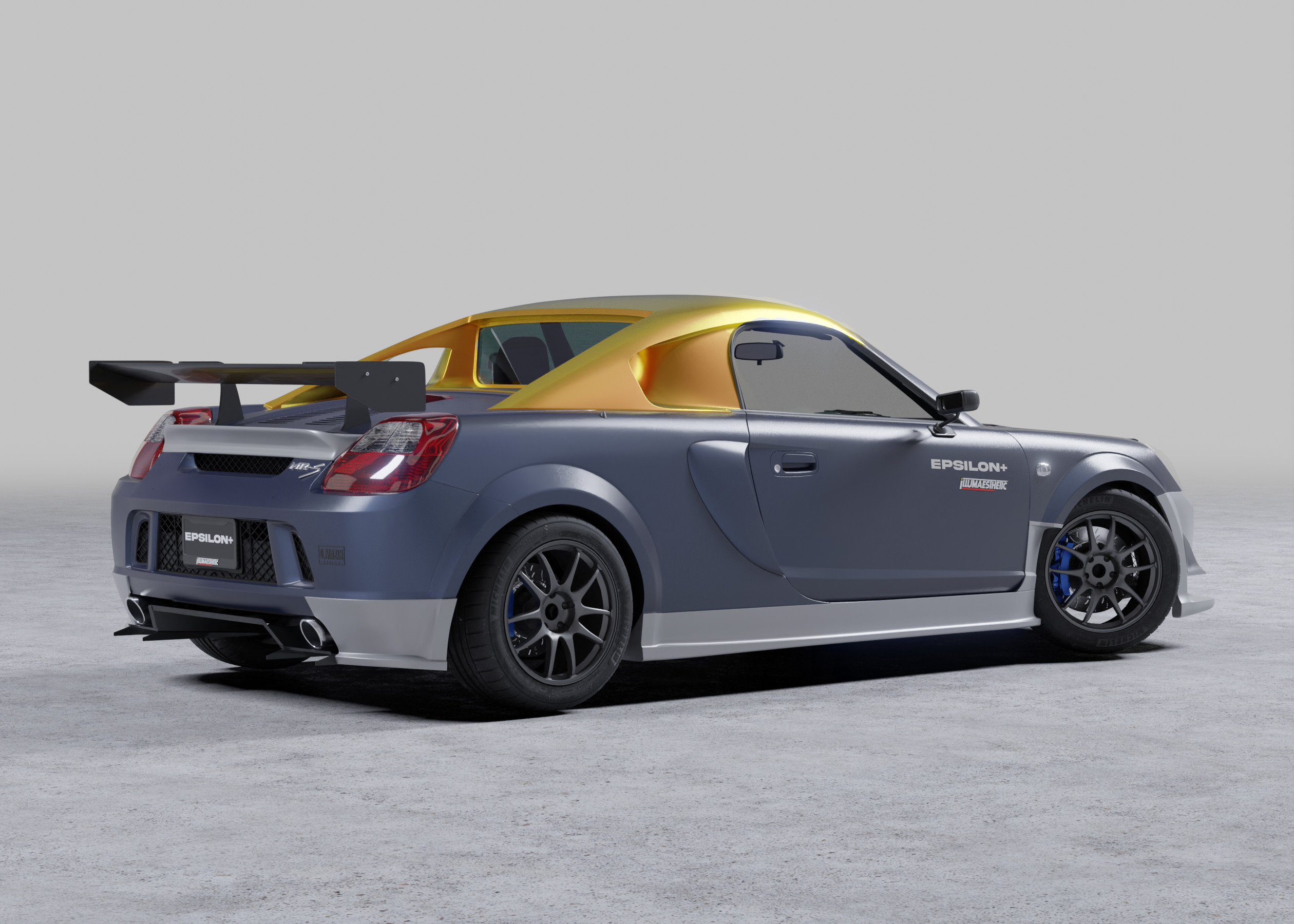 Side profile render of a Toyota MR2 Spyder fitted with the hardtop