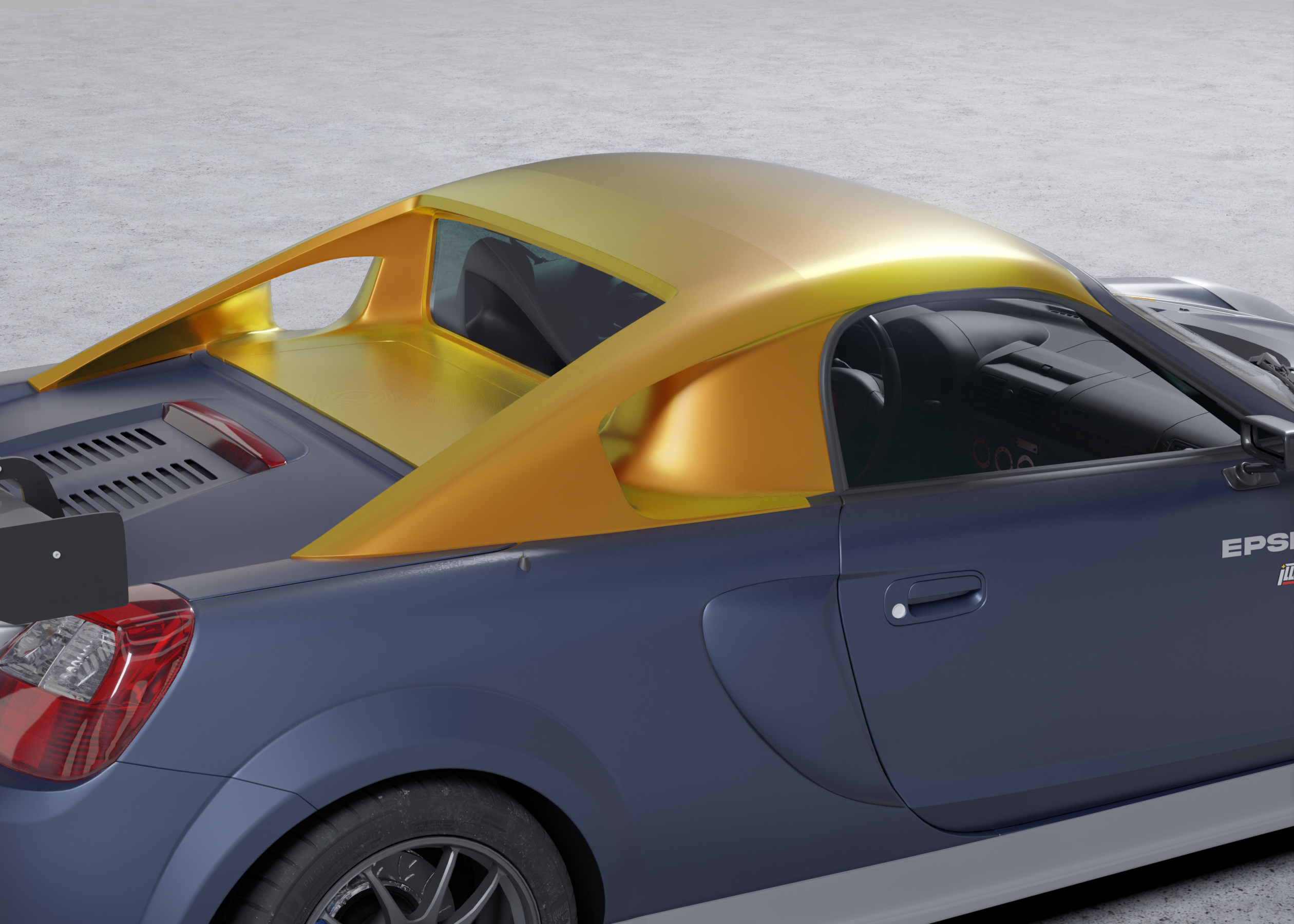 Close side render showing the hardtop window line on a Toyota MR2 Spyder