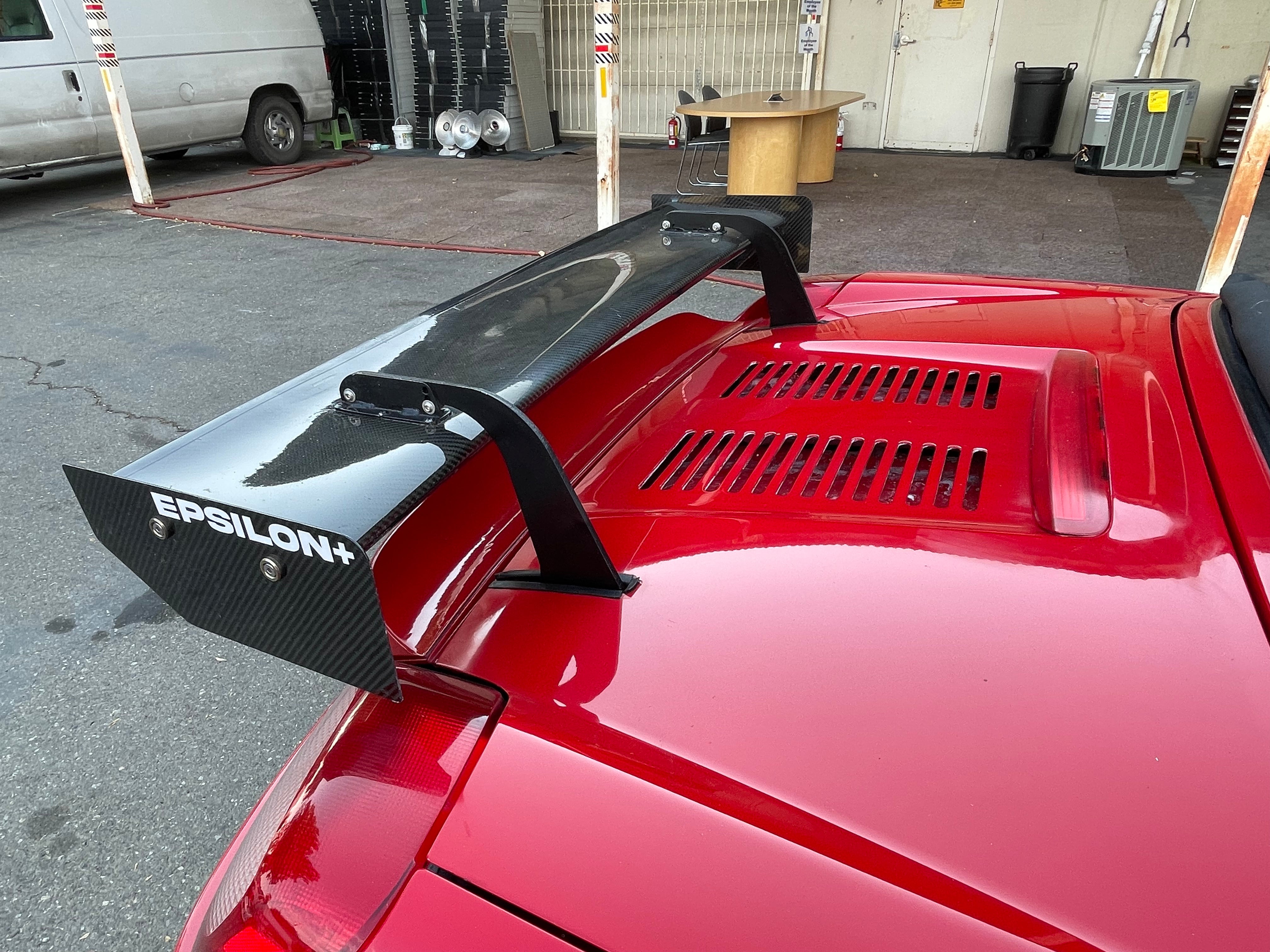 Close-up of the Epsilon+ branded endplate on the MR2 Spyder rear wing