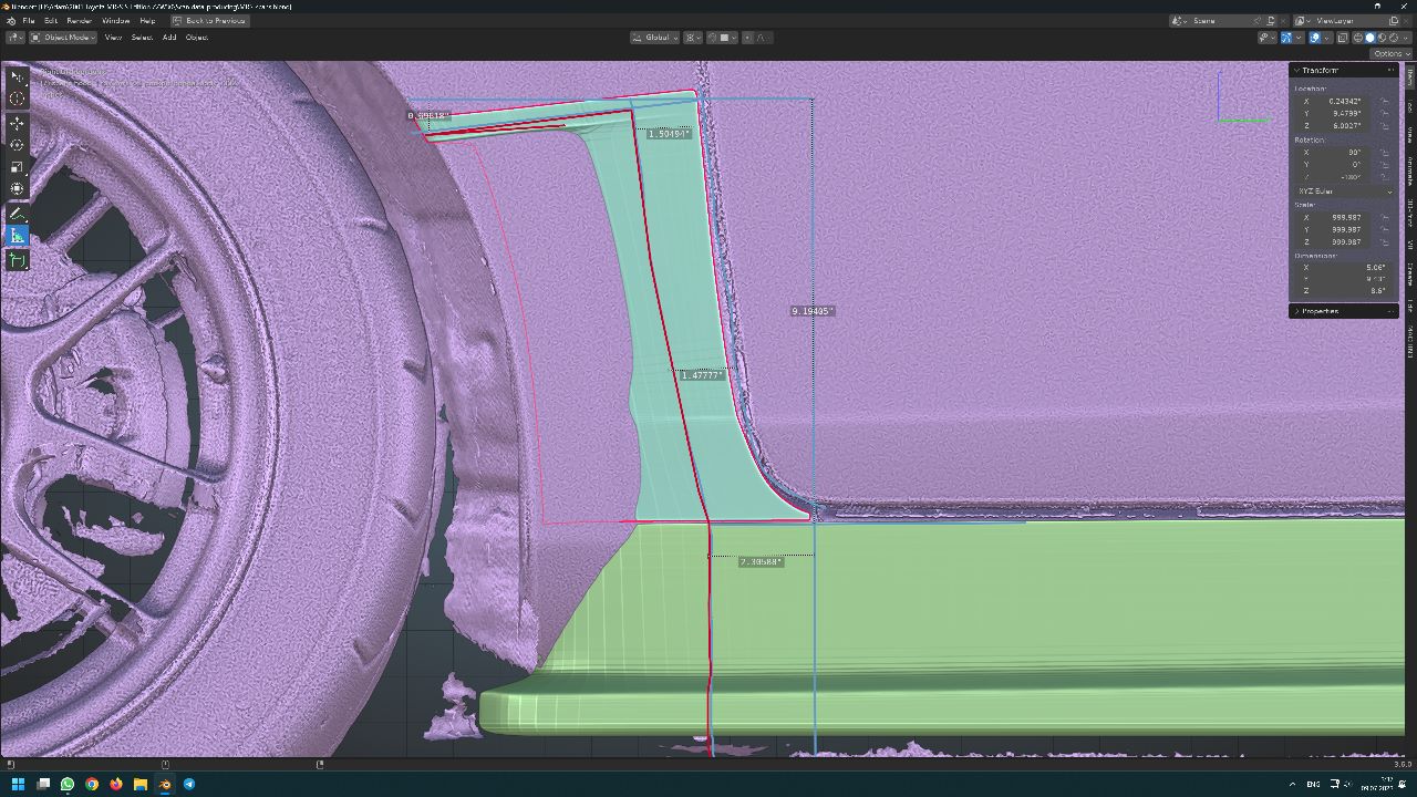 CAD modeling screen showing the MR2 Spyder fender and wheel clearance design