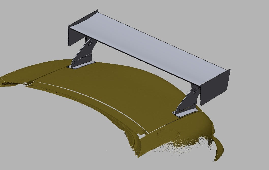 TC Wing base and upright assembly for Mazda Miata NB, isometric detail