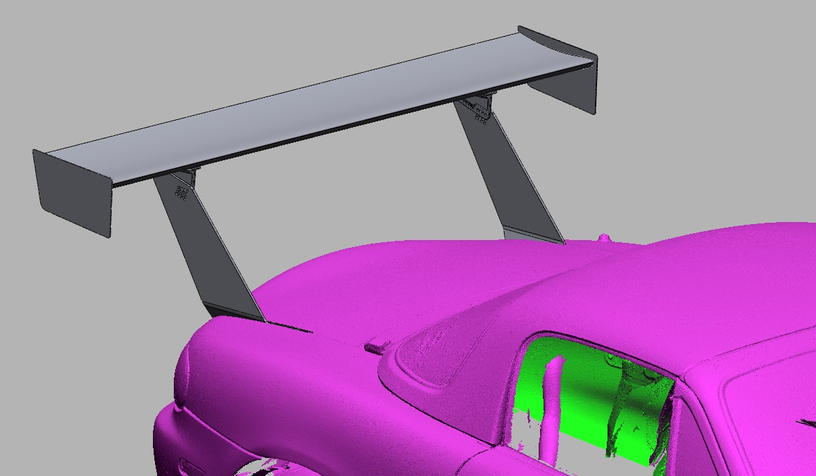 NB Miata with the 66.5" QP-mount TC Wing, front three-quarter render showing full wing span