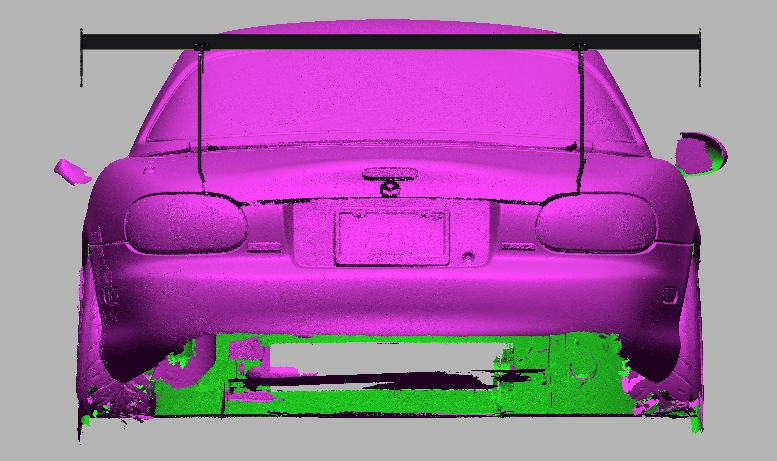 Straight-on rear view of the NB Miata showing 66.5" TC Wing span and quarter-panel upright spacing