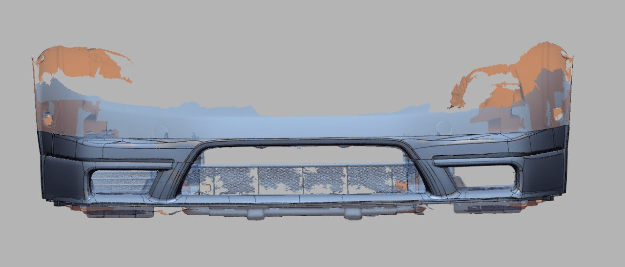 CAD overlay showing the R-GT front lip against the NSX front bumper