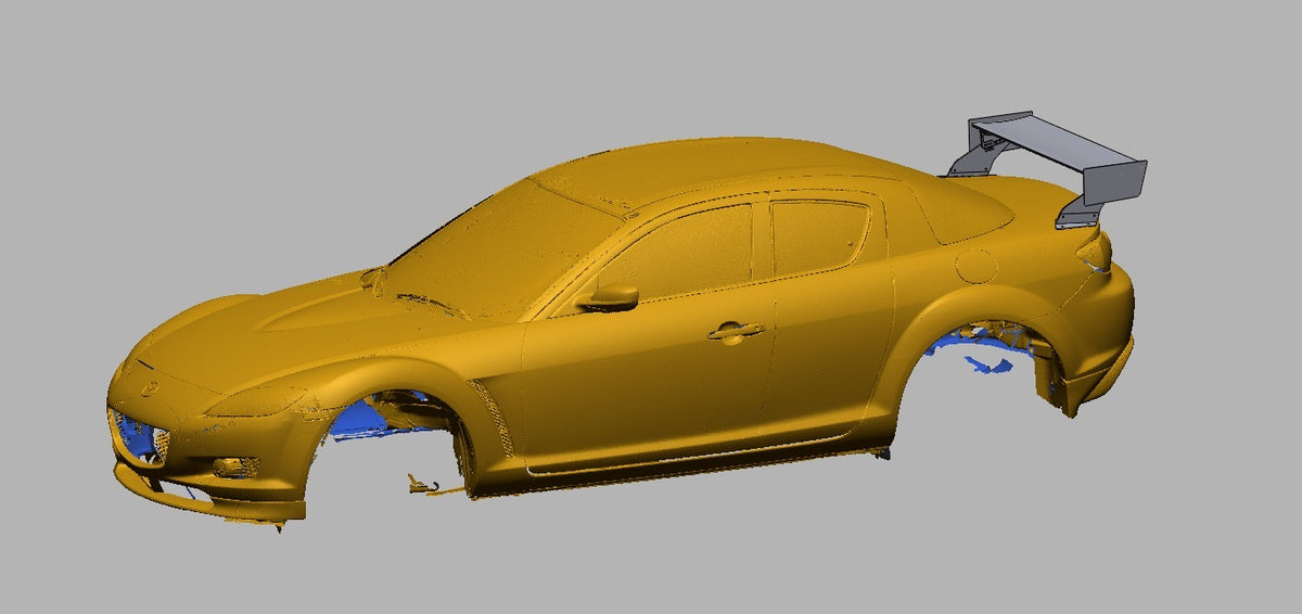 Mazda RX-8 SE3P with 47.5 inch TC Wing GT wing kit, front three-quarter view