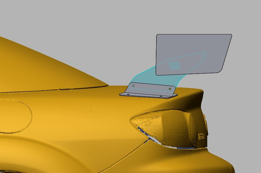 TC Wing 47.5 inch bracket and mounting hardware detail on Mazda RX-8 SE3P trunk