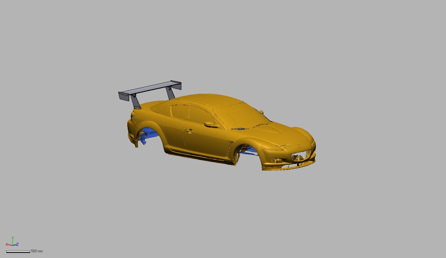 Mazda RX-8 SE3P front quarter view with 66.5 inch TC Wing GT wing kit installed