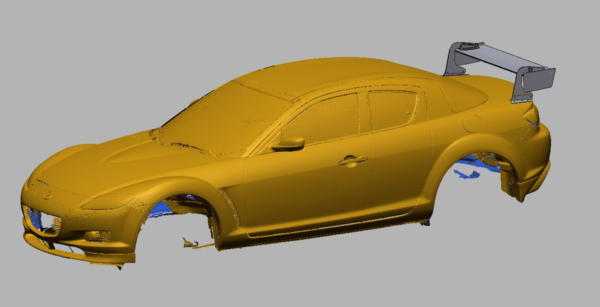 Mazda RX-8 SE3P fitted with the 47.5" swan-mount Epsilon+ TC Wing, front three-quarter render