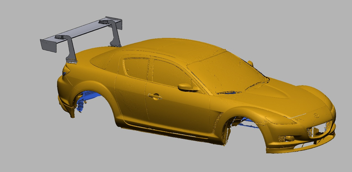 Mazda RX-8 SE3P fitted with the 66.5" swan-mount Epsilon+ TC Wing, front three-quarter render