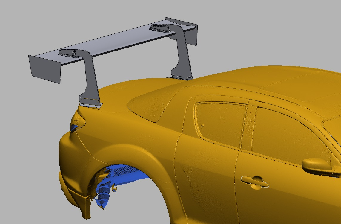 Close-up of the 66.5" swan-neck uprights and base plates on the RX-8 SE3P deck lid