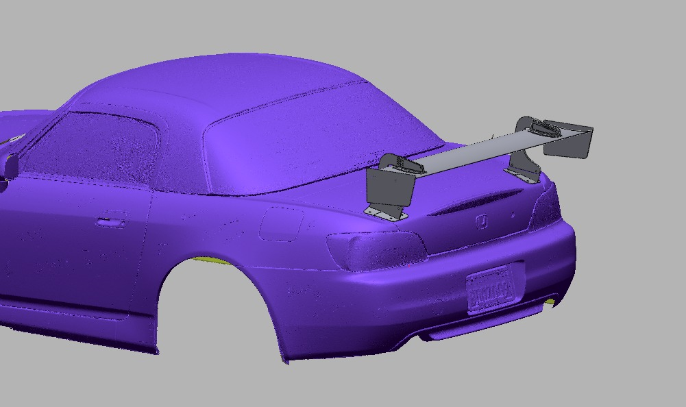 Close-up of the 47.5" swan-mount uprights and base plates on the S2000 trunk lid