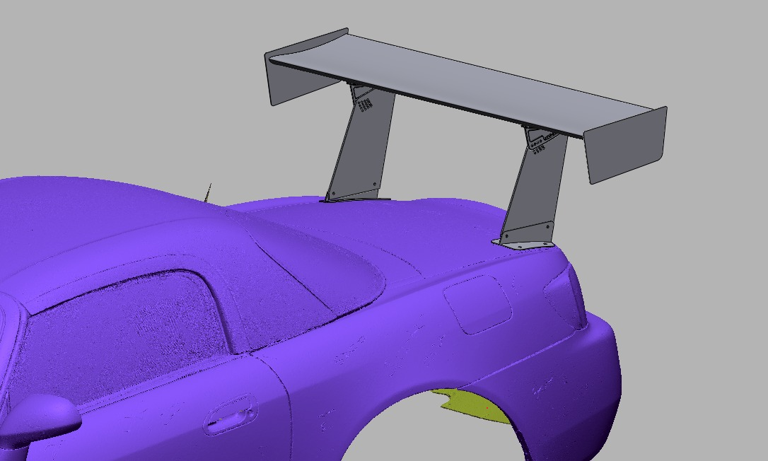 Close-up of the 66.5" bottom-mount uprights bolted directly to the S2000 trunk lid