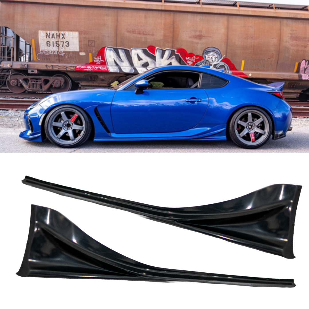 Epsilon+ side skirts for the Subaru BRZ and Toyota GR86 ZN8 shown fitted and as standalone parts