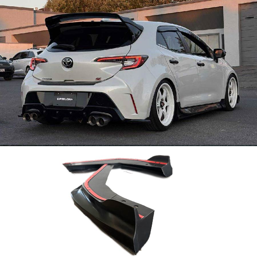 Epsilon+ rear spats for the Toyota Corolla Hatchback E210 shown fitted and as a standalone part