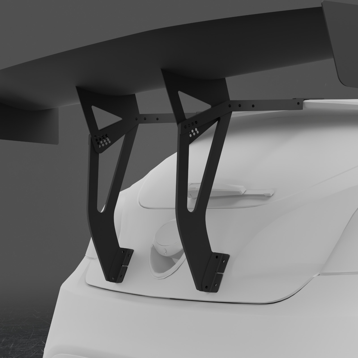 Epsilon+ GT Wing on Hyundai Veloster FS — underside view of uprights and support struts