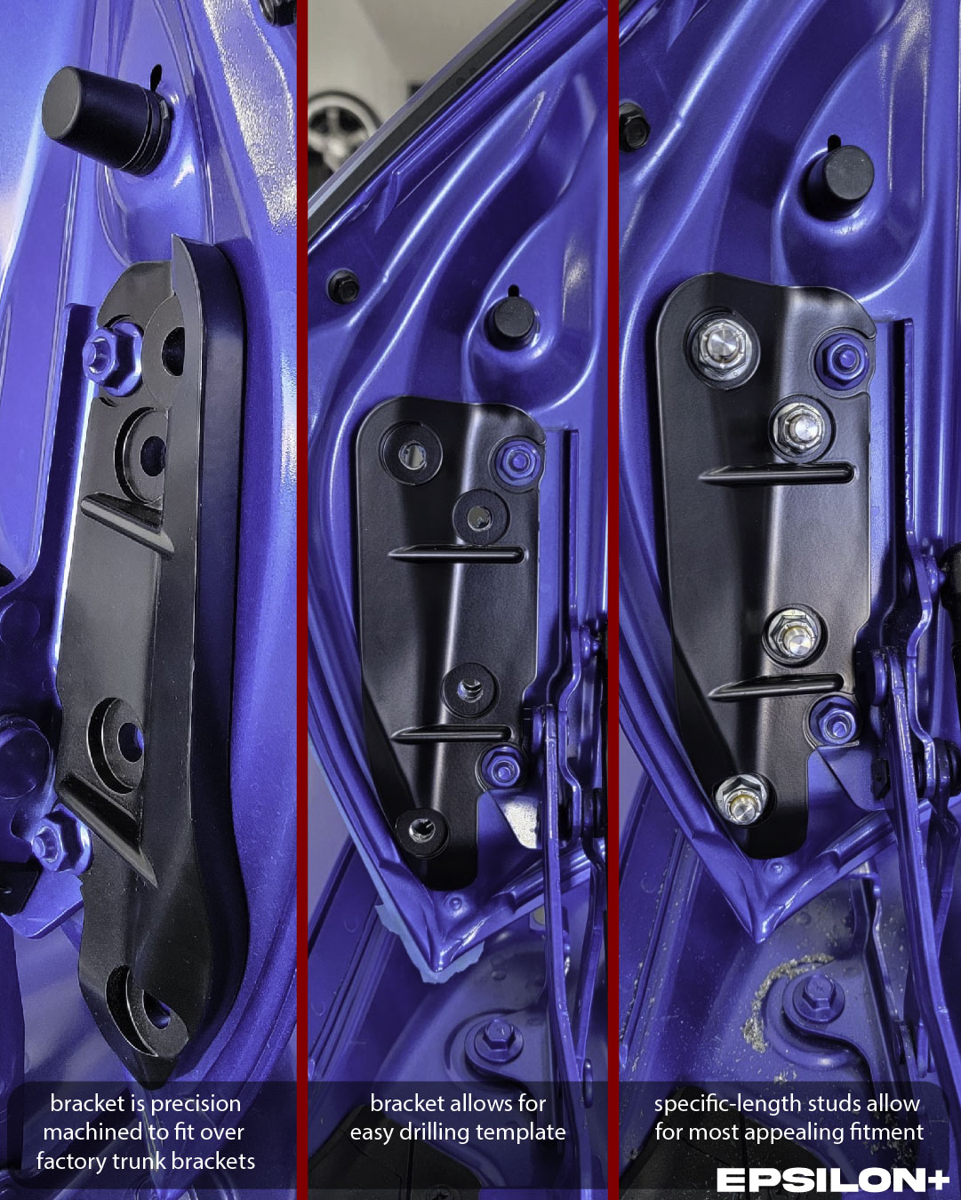 Close-up of the 5-axis CNC trunk mounting brackets for the GT wing