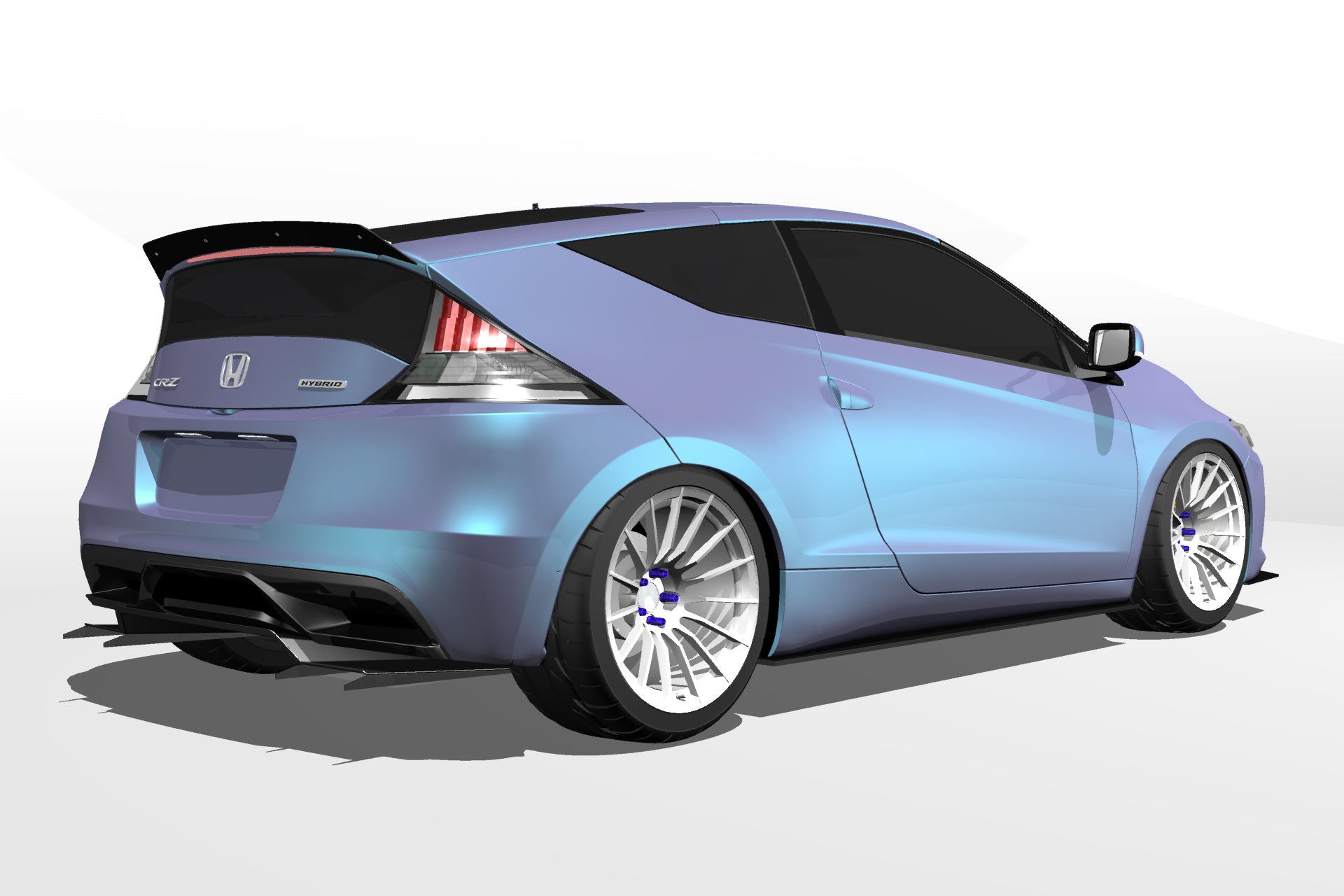 Rear three-quarter render of a Honda CR-Z with the V1+ diffuser and low-profile spoiler